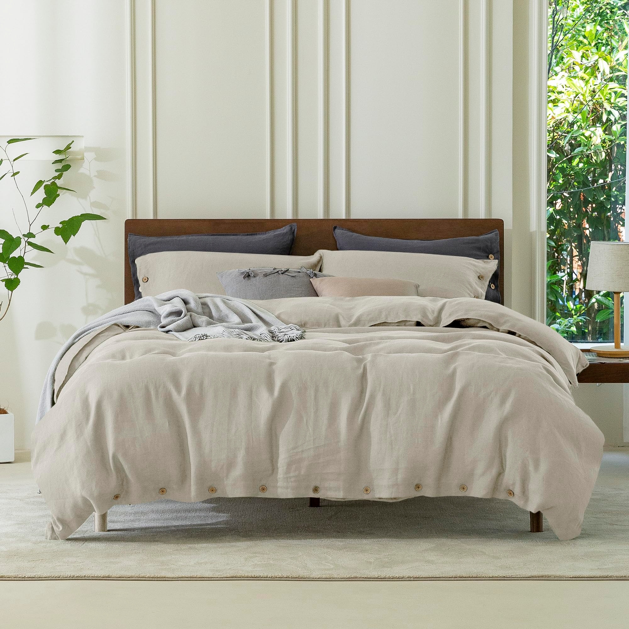 100% Pure Linen Duvet Cover Set King Size 104X90Inch 3pcs (1